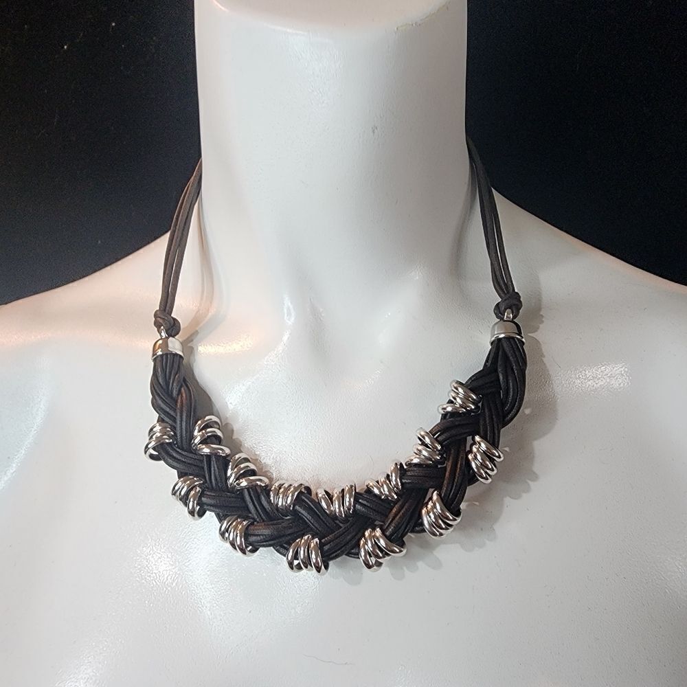 Bronze Milor Italy Silver & Brown Braided Cord Necklace